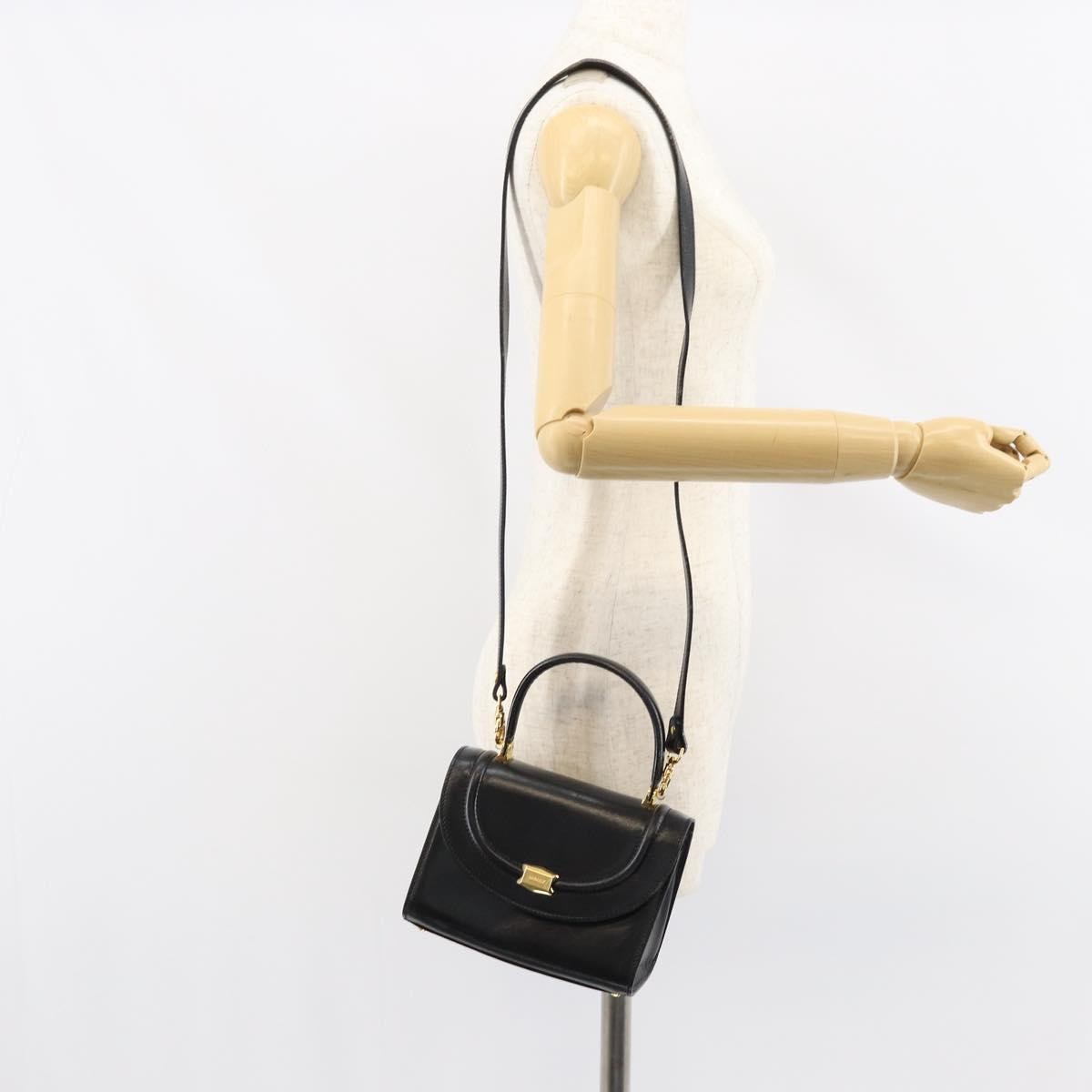 Bally Vintage Handbag Leather Black Leather Handbag (Pre-Owned)