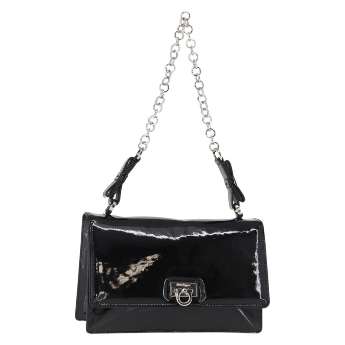 Salvatore Ferragamo Gancini Chain Shoulder Bag Patent Leather Black Patent_Leather Shoulder Bag Bag (Pre-Owned)