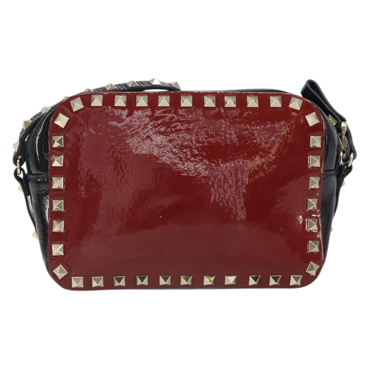Valentino Garavani Rockstud Chain Camera Crossbody Bag Patent Leather Red Patent_Leather Clutche & Pouche Bag (Pre-Owned)