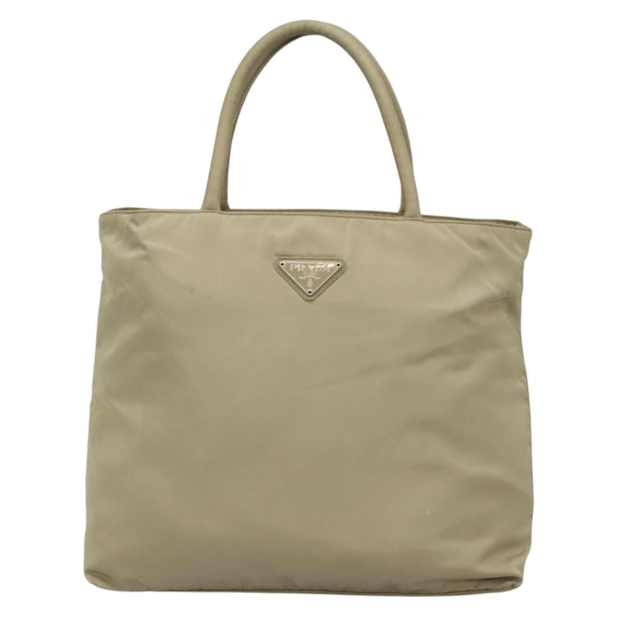 Prada Vintage Zip Tote Tessuto Beige Nylon Tote Bag Bag (Pre-Owned)