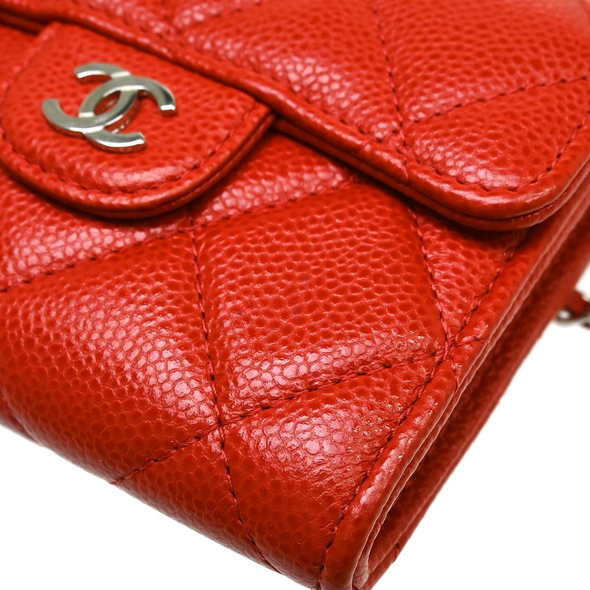 Chanel Vintage Cc Mini Chain Shoulder Bag Leather Red Calfskin Crossbody Bag Bag (Pre-Owned)