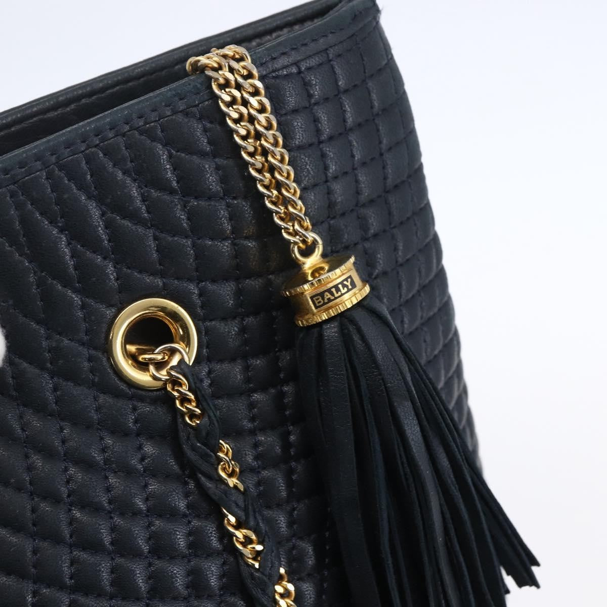 Bally Vintage Chain Shoulder Bag Quilted Leather Navy Leather Shoulder Bag Bag (Pre-Owned)
