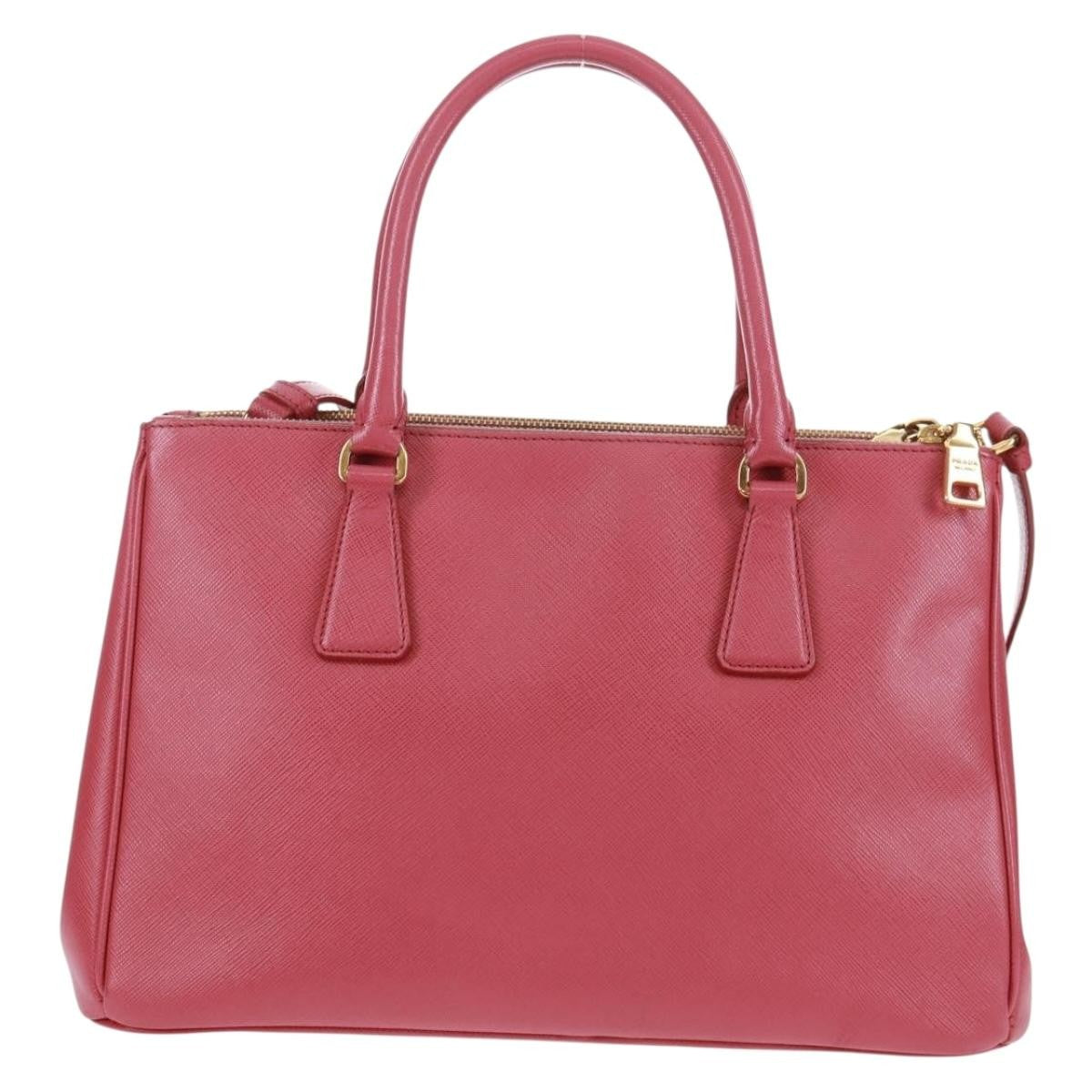 Prada Double Zip Lux Tote Saffiano Leather Pink Leather Handbag (Pre-Owned)