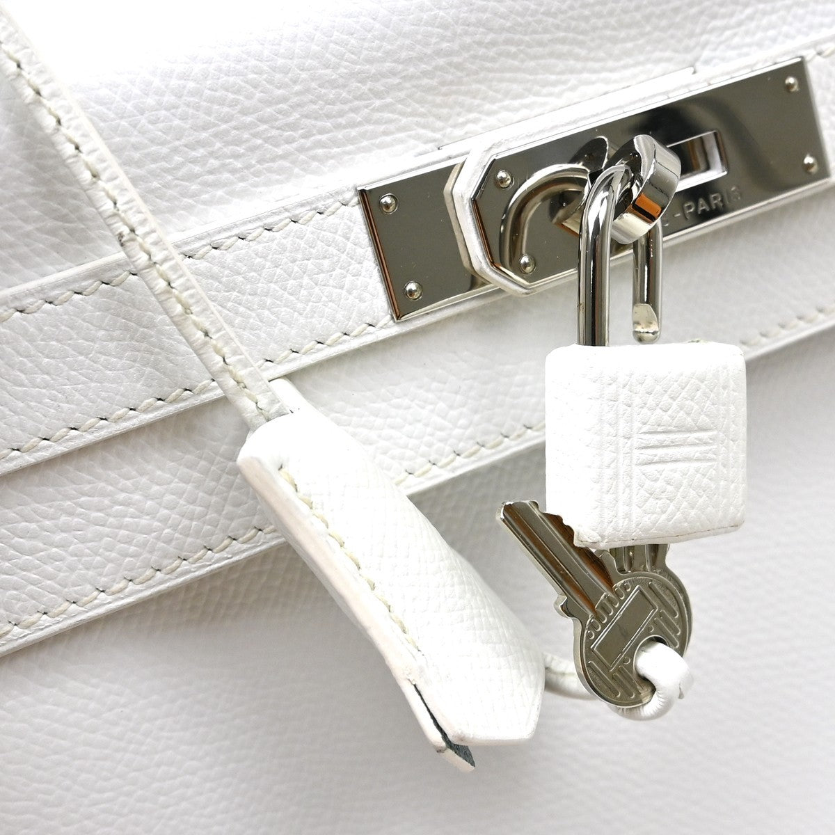 Hermes Kelly Handbag White Epsom With Palladium Hardware White Leather Handbag (Pre-Owned)