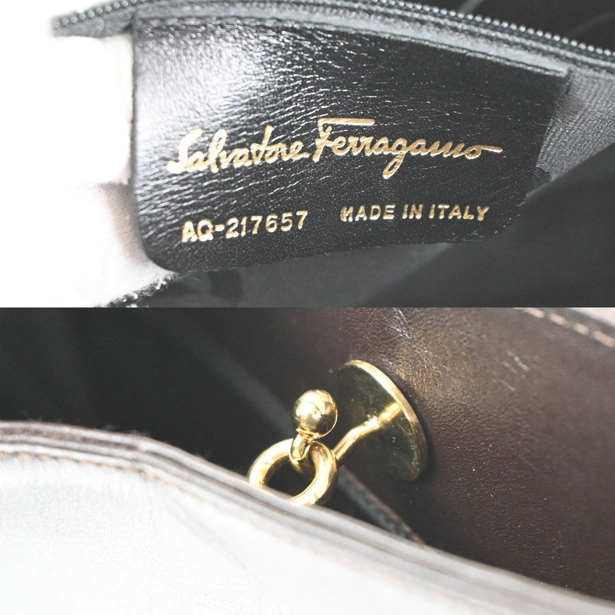 Salvatore Ferragamo Gancini Shoulder Bag Leather Brown Leather Shoulder Bag Bag (Pre-Owned)