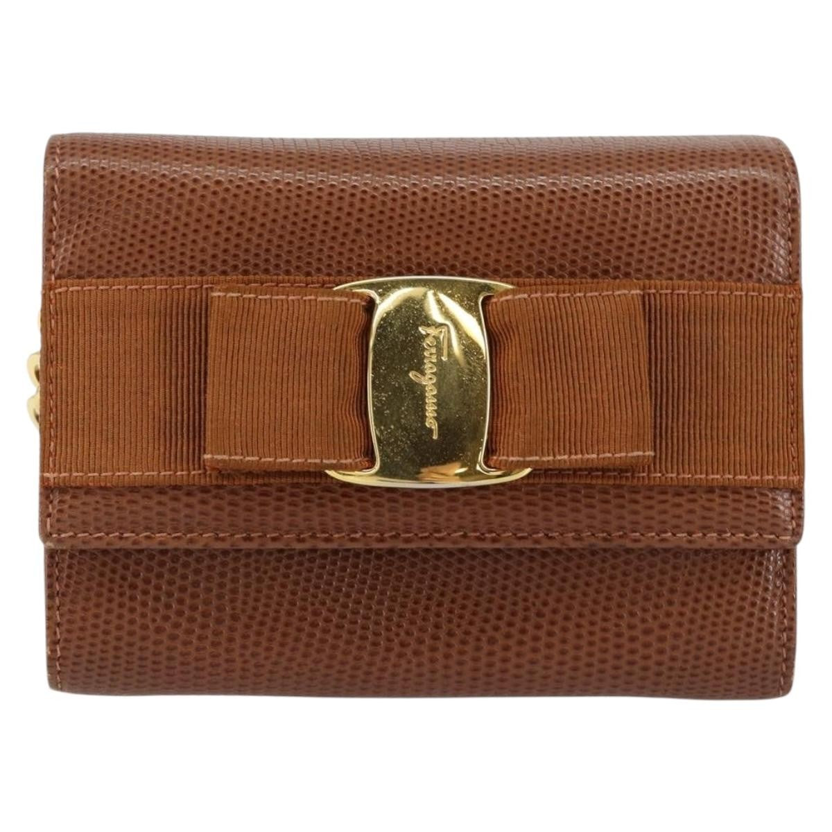 Salvatore Ferragamo Vala Shoulder Bag Embossed Leather Brown Leather Shoulder Bag Bag (Pre-Owned)