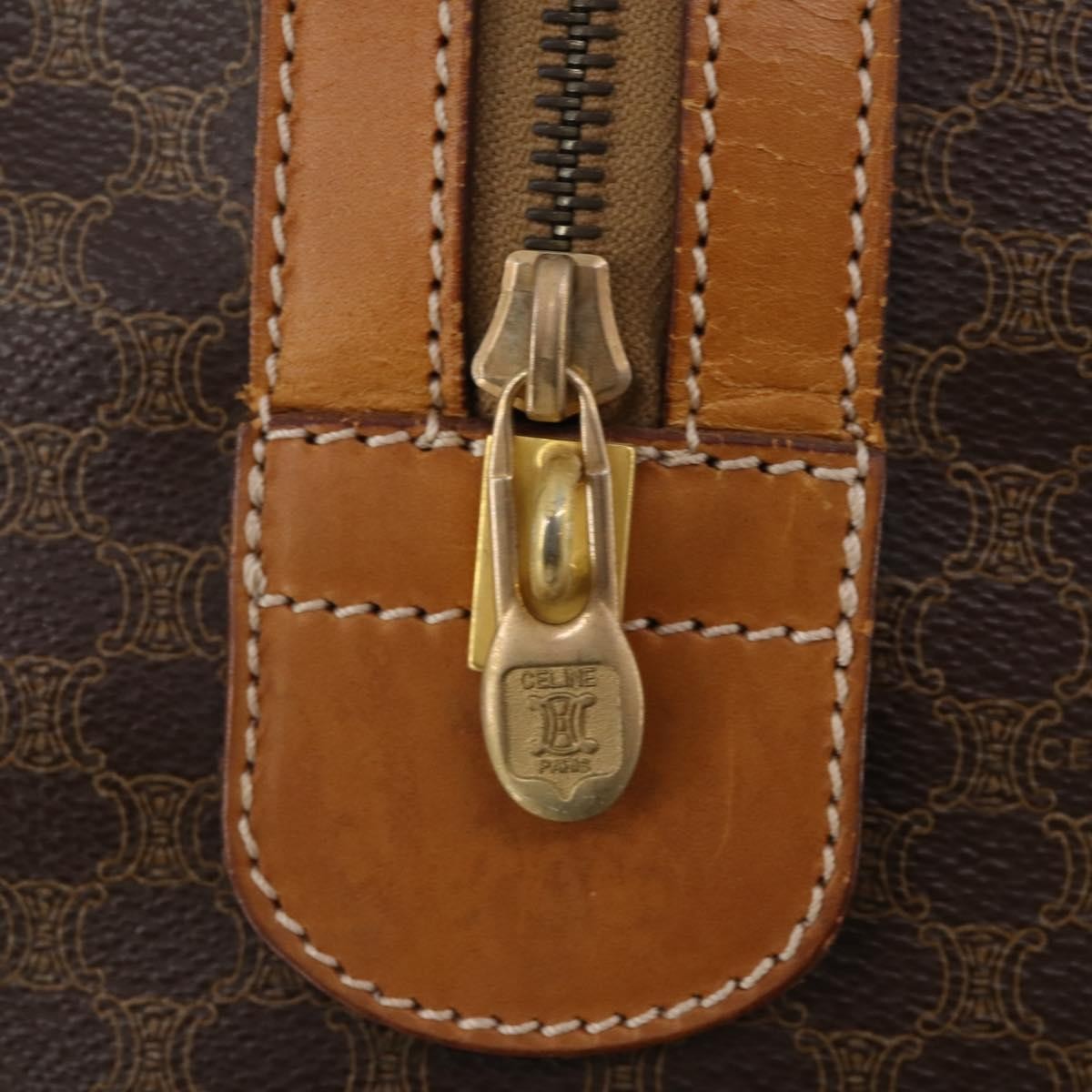 Celine Vintage Duffle Bag Macadam Coated Canvas Brown Canvas Travel Bag Bag (Pre-Owned)
