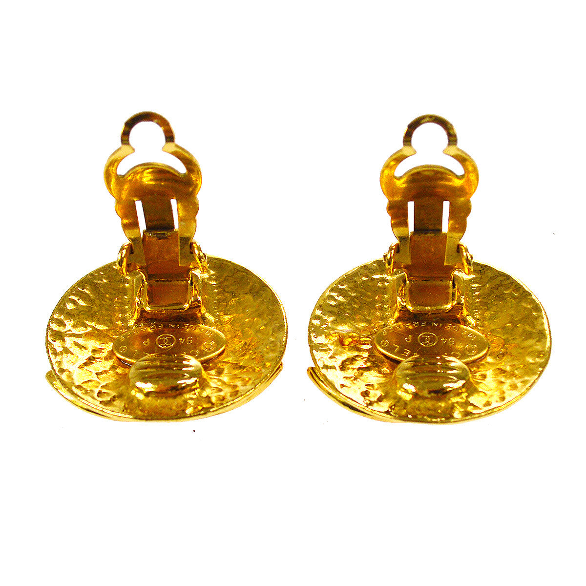 Chanel Cc Button Clip-On Earrings Metal Gold Gold_Plated Earrings Jewelry (Pre-Owned)
