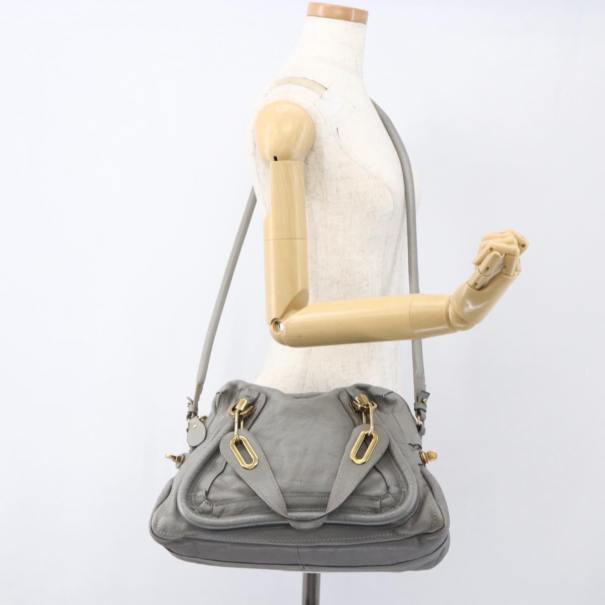 Chloe Paraty Top Handle Bag Leather Gray Leather Handbag (Pre-Owned)