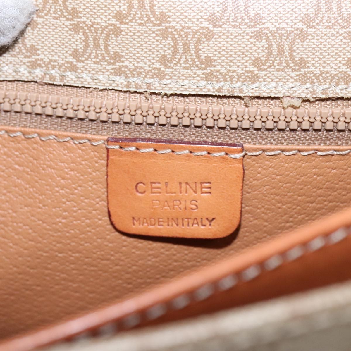 Celine Vintage Macadam Shoulder Bag Canvas And Leather Beige Canvas Shoulder Bag Bag (Pre-Owned)