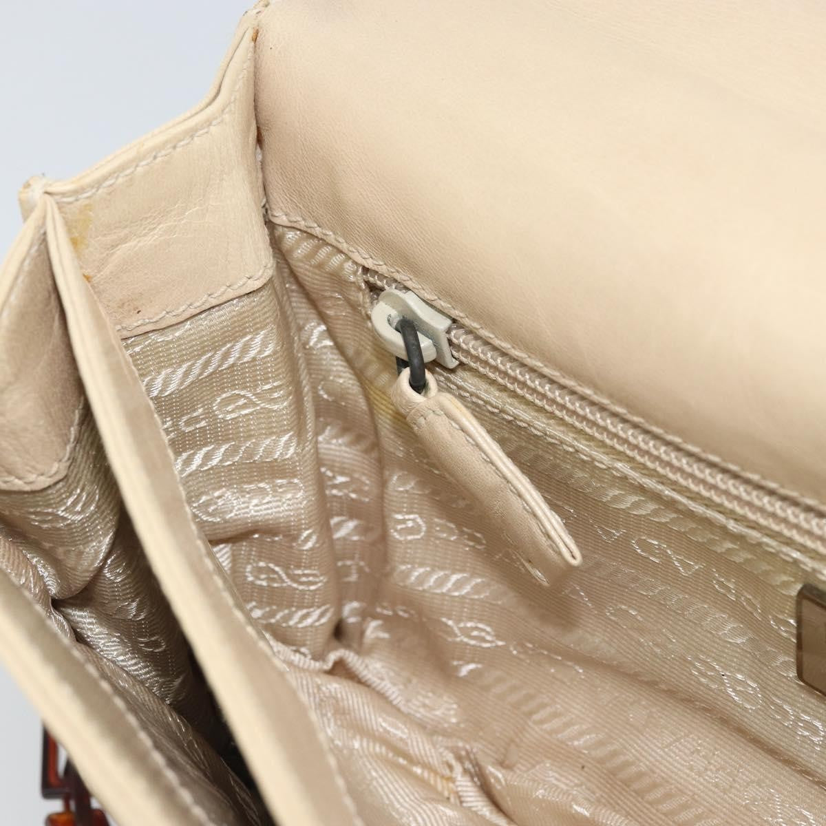 Prada Flap Shoulder Bag Leather Beige Leather Shoulder Bag Bag (Pre-Owned)