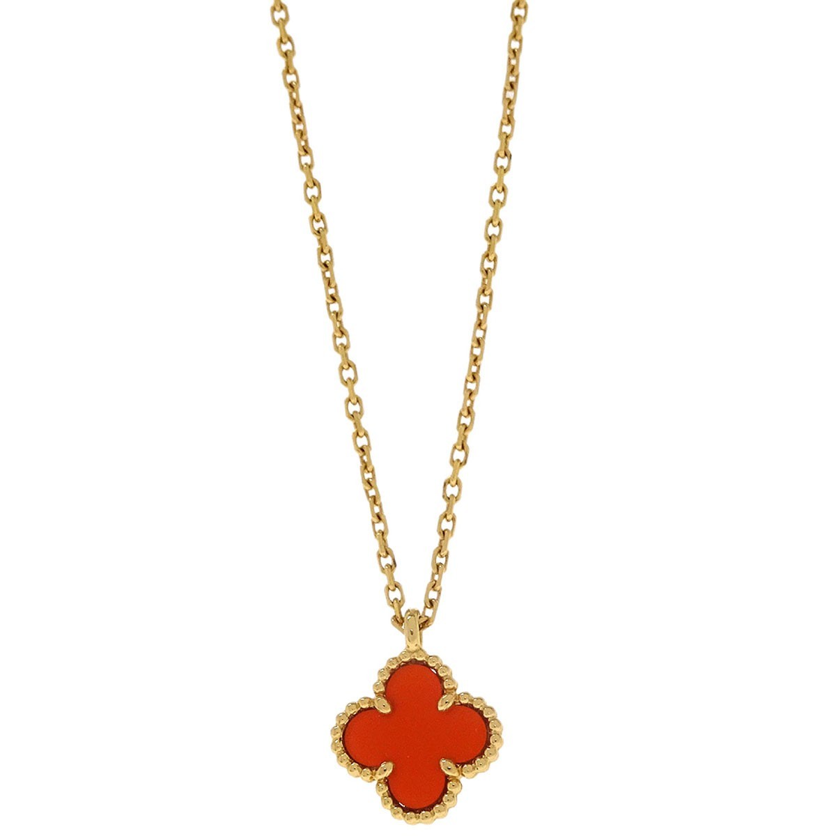 Van Cleef & Arpels Sweet Alhambra Carnelian 18K Yellow Gold Pendant Necklace (Pre-Owned)