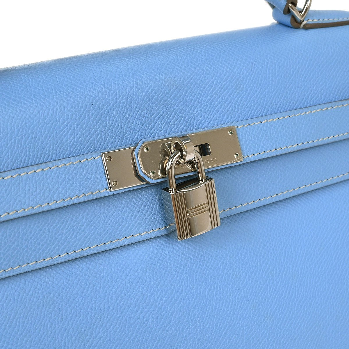Hermes Kelly Handbag Blue Epsom With Palladium Hardware Blue Leather Handbag (Pre-Owned)