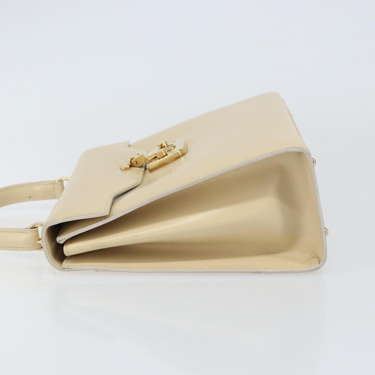 Gucci Vintage Lady Lock Top Handle Bag Leather Beige Leather Handbag (Pre-Owned)