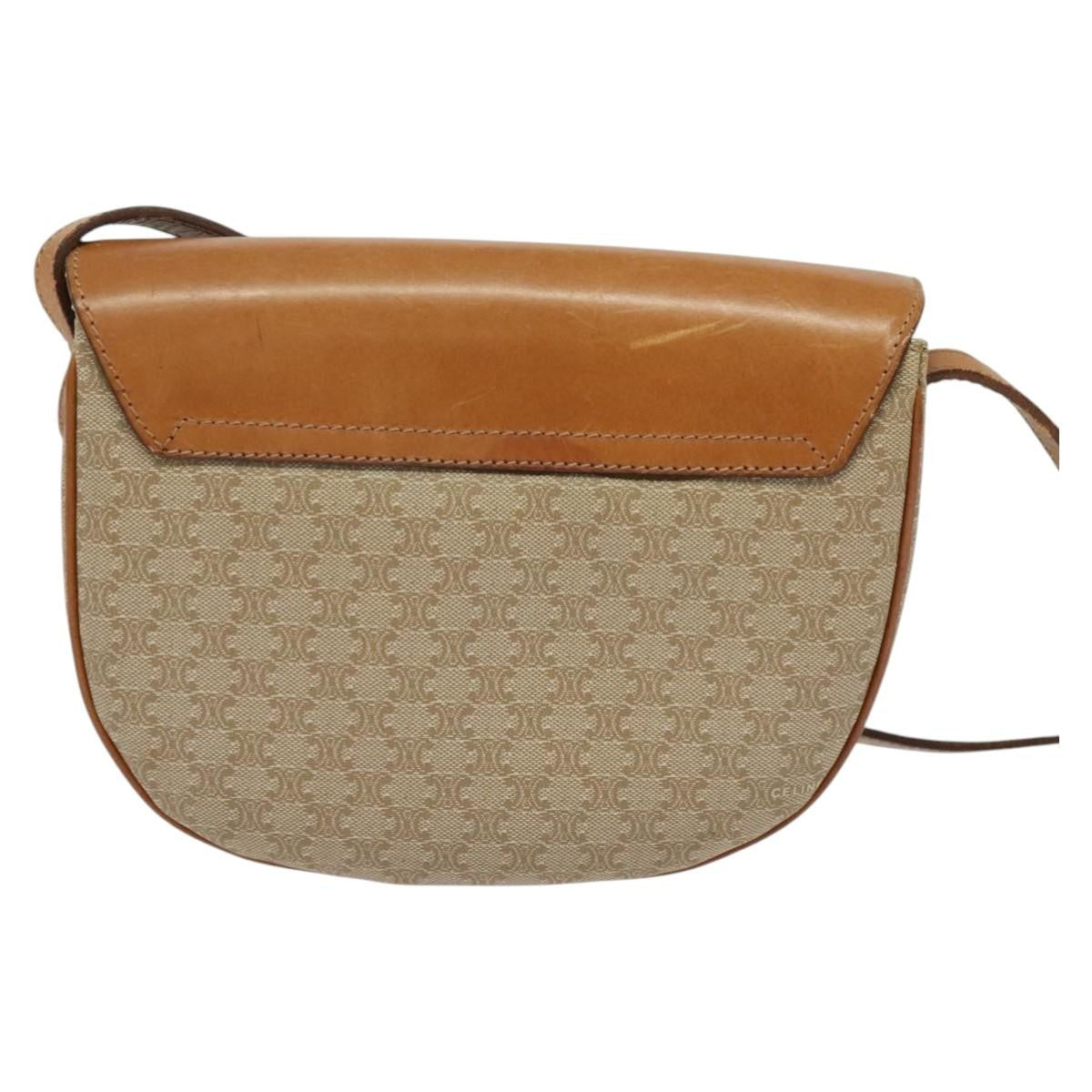 Celine Macadam Shoulder Bag Pvc Leather Beige Canvas Bag (Pre-Owned)