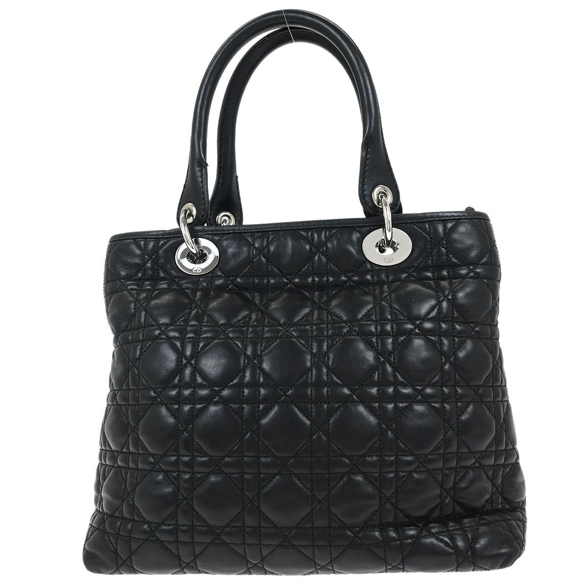 Christian Dior Vintage Lady Dior Bag Cannage Quilt Lambskin Black Leather Handbag (Pre-Owned)