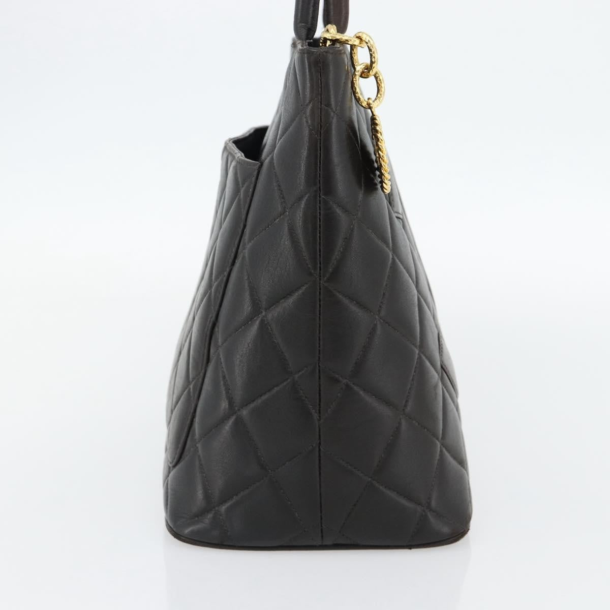 Chanel Matelassé Lambskin Leather Black Leather Tote Bag Bag (Pre-Owned)