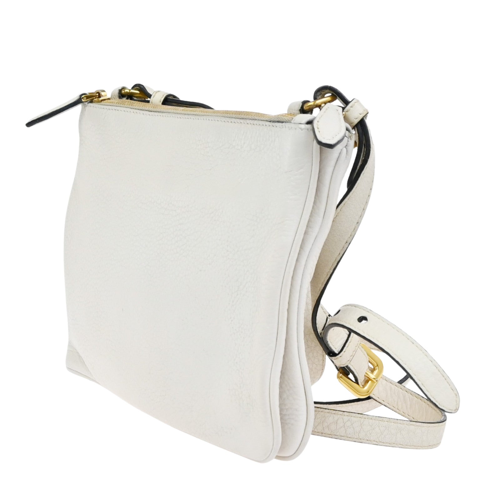 Prada Double Zip Crossbody Bag Vitello Daino White Leather Shoulder Bag Bag (Pre-Owned)