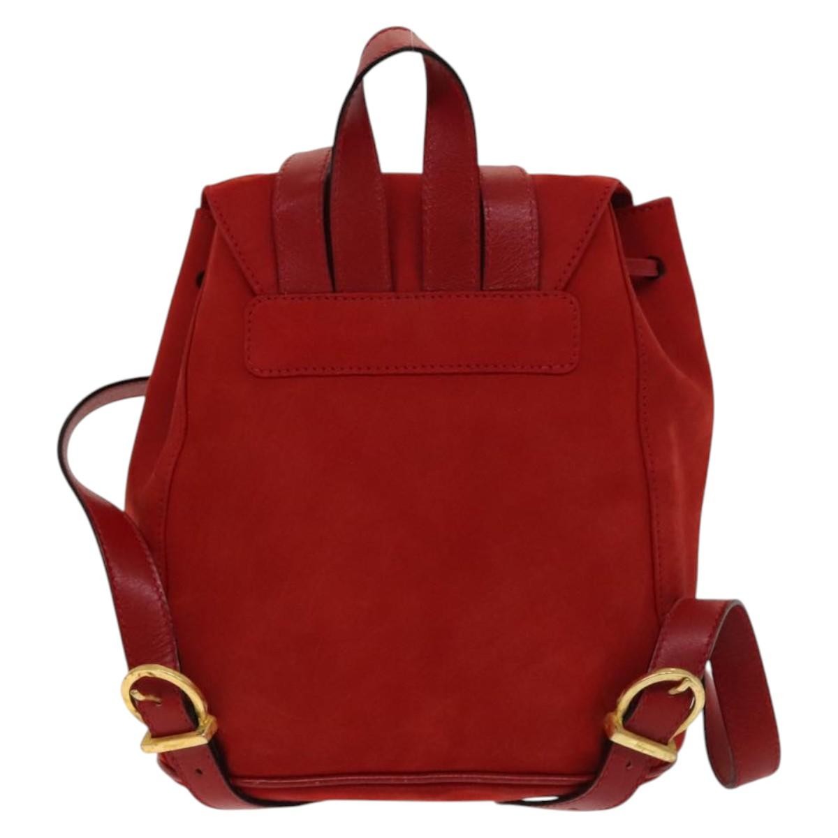 Salvatore Ferragamo Gancini Flap Drawstring Backpack Suede Red Suede Backpack Bag (Pre-Owned)
