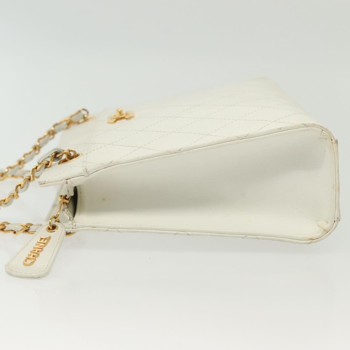Chanel Cc Shoulder Bag Quilted Caviar White Leather Bag (Pre-Owned)