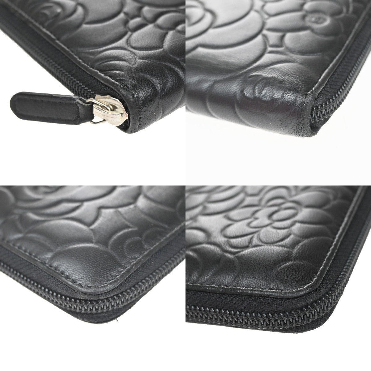 Chanel Camellia Zip Around Organizer Leather Black Leather Wallets Accessory (Pre-Owned)