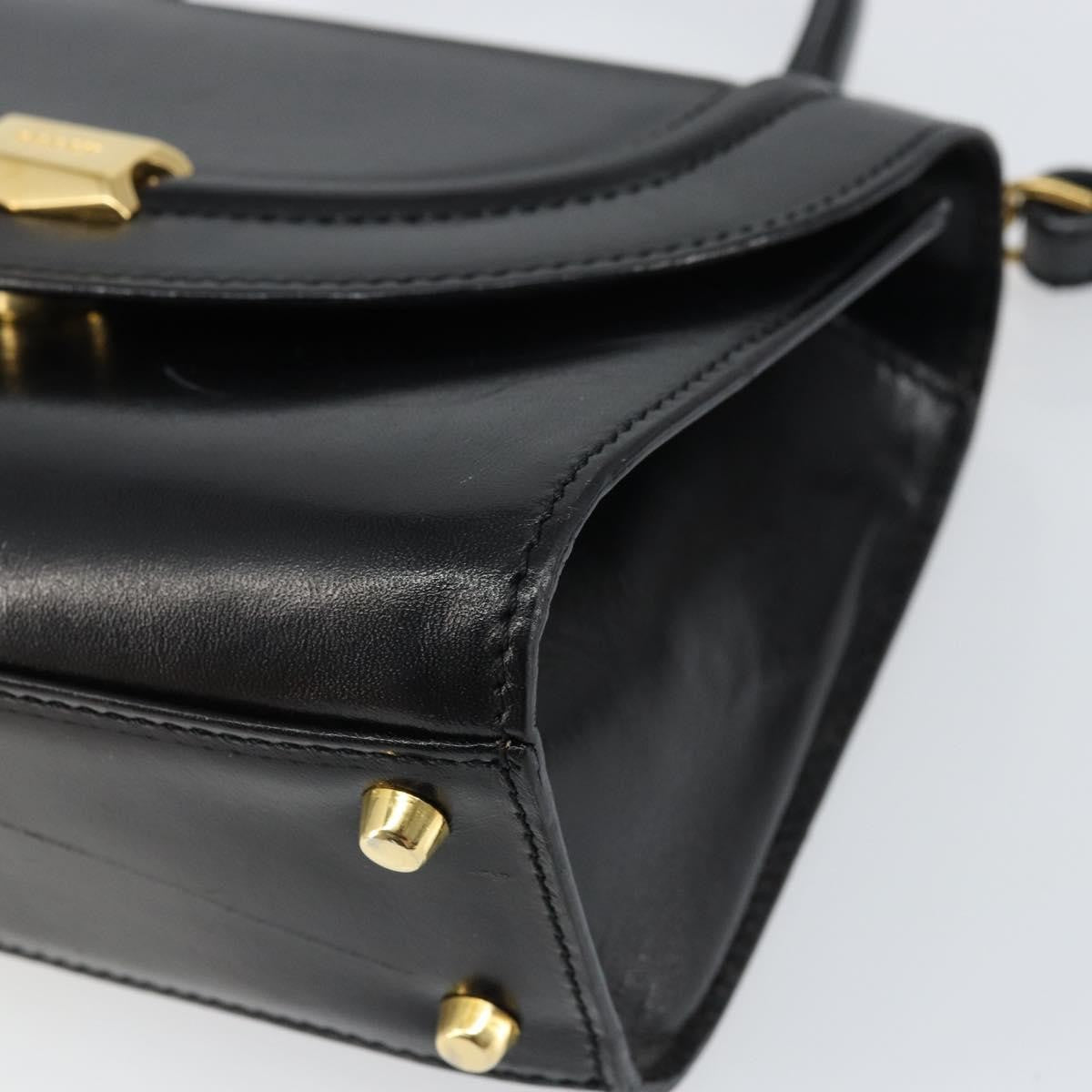 Bally Vintage Handbag Leather Black Leather Handbag (Pre-Owned)