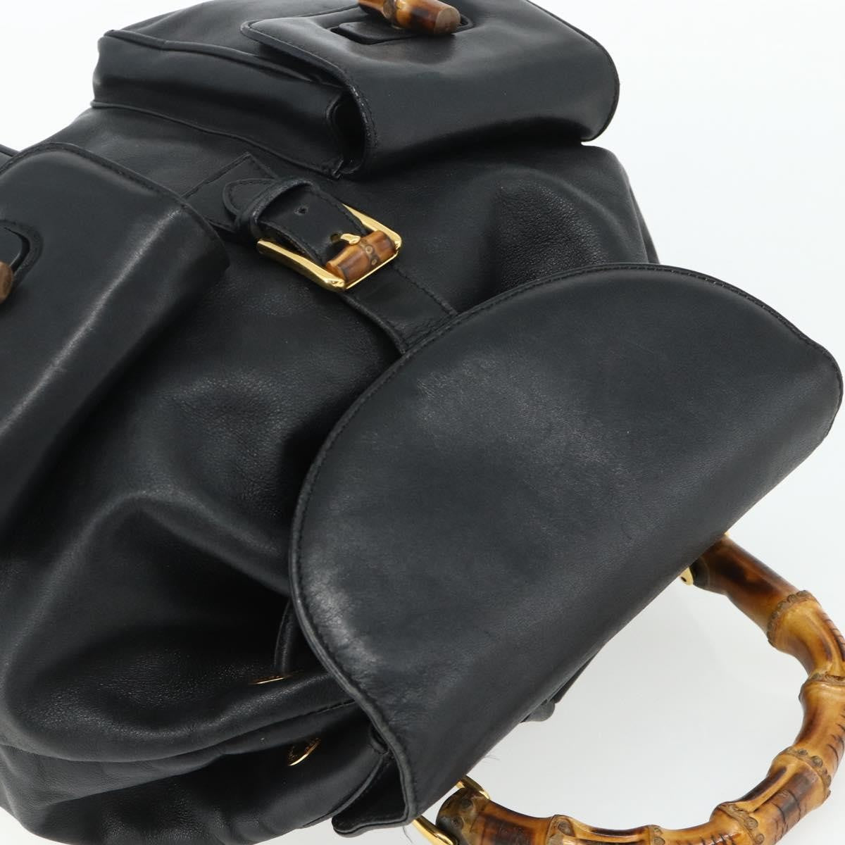 Gucci Vintage Bamboo Backpack Leather Black Leather Backpack Bag (Pre-Owned)