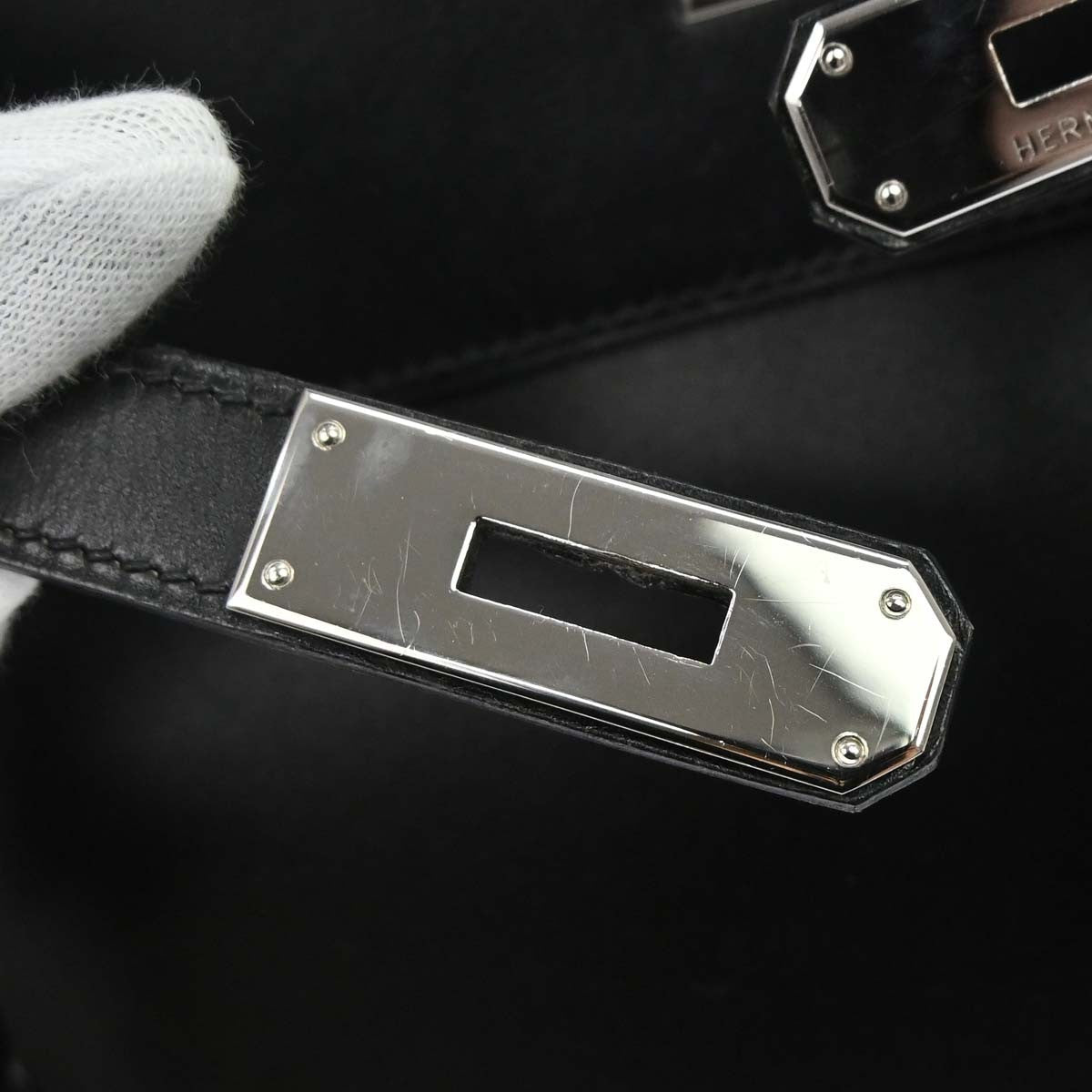 Hermes Kelly Handbag Black Box Calf With Palladium Hardware Black Leather Handbag (Pre-Owned)