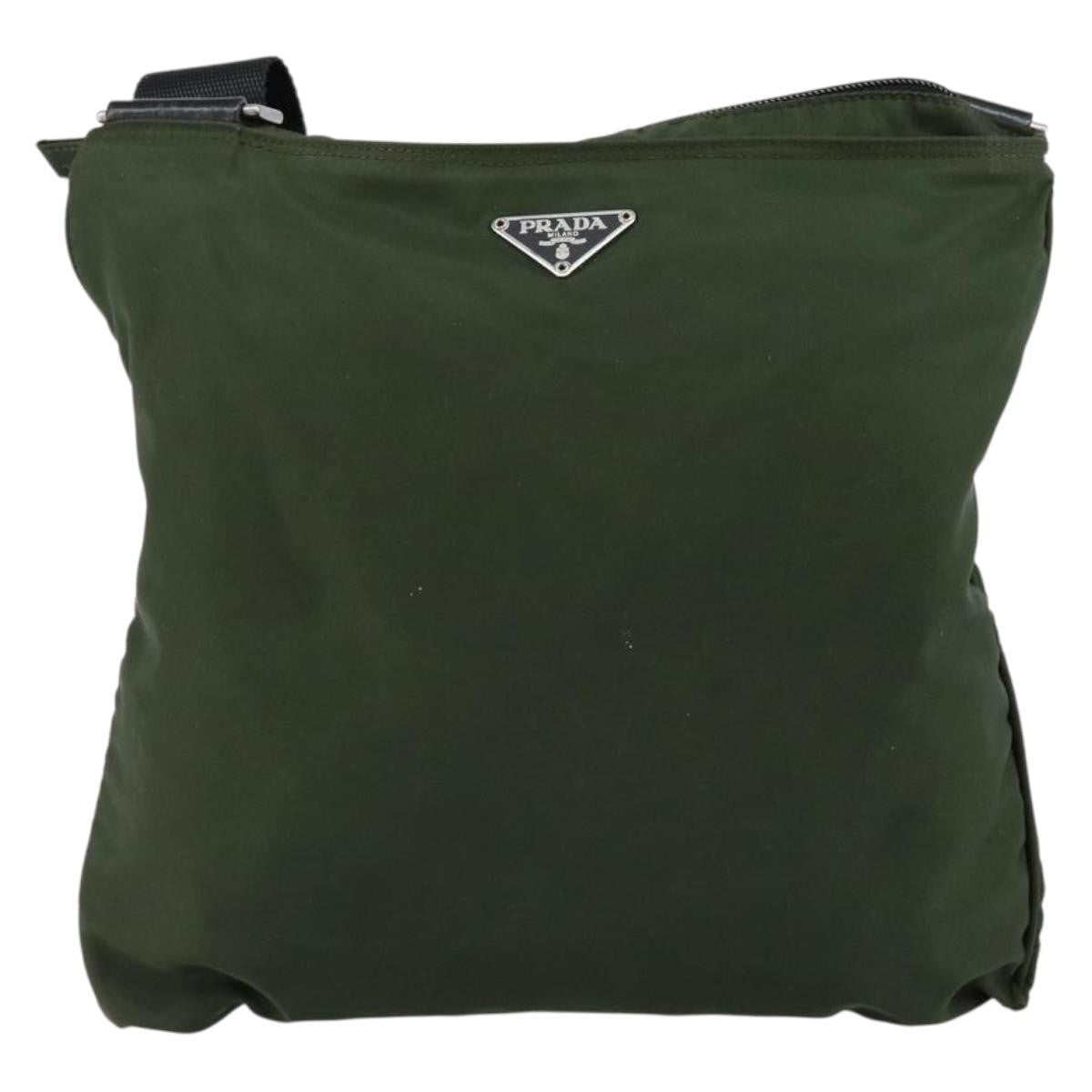 Prada Flat Messenger Bag Tessuto Khaki Nylon Shoulder Bag Bag (Pre-Owned)