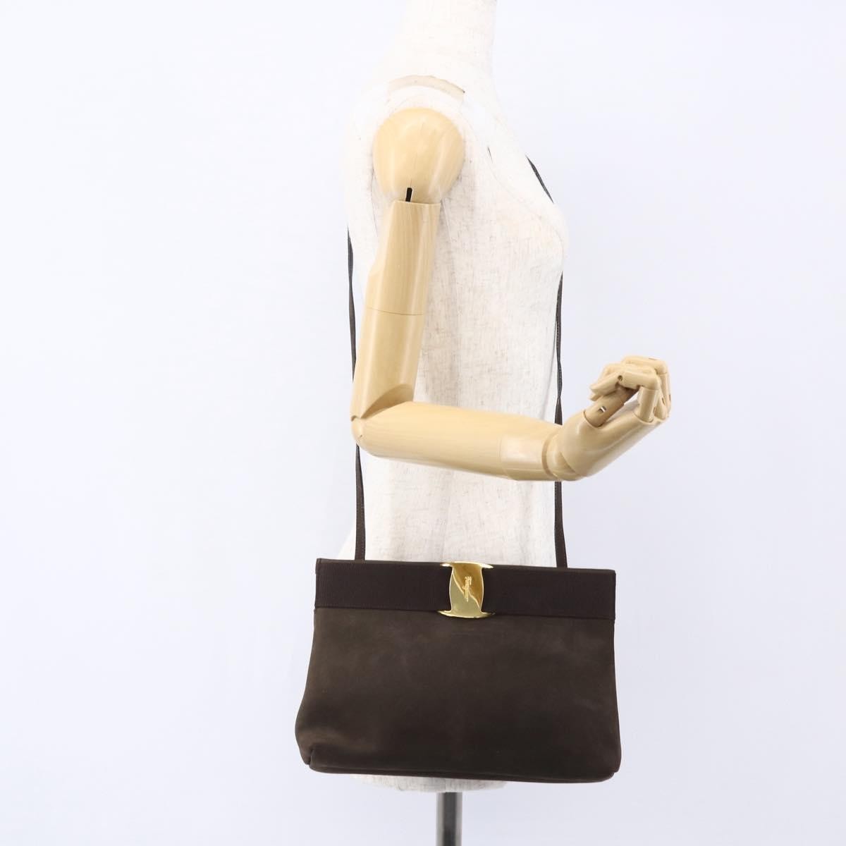 Salvatore Ferragamo Vala Shoulder Bag Suede Brown Suede Shoulder Bag Bag (Pre-Owned)