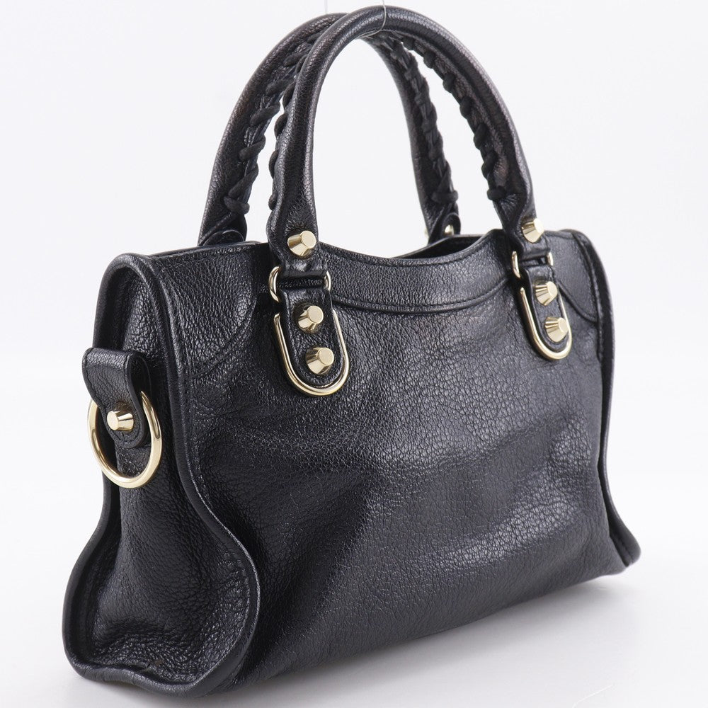 Balenciaga City Classic Metallic Edge Bag Leather Black Leather Handbag (Pre-Owned)