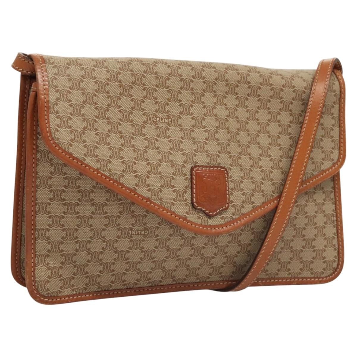 Celine Vintage Macadam Shoulder Bag Canvas And Leather Beige Canvas Shoulder Bag Bag (Pre-Owned)