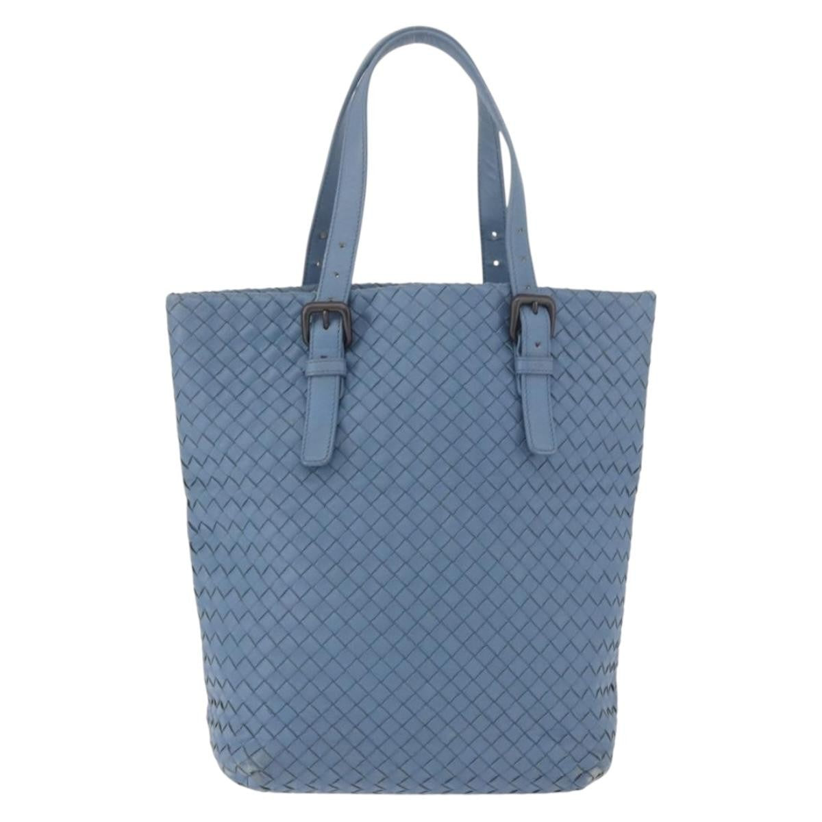 Bottega Veneta Intrecciato Tote Leather Blue Leather Tote Bag Bag (Pre-Owned)