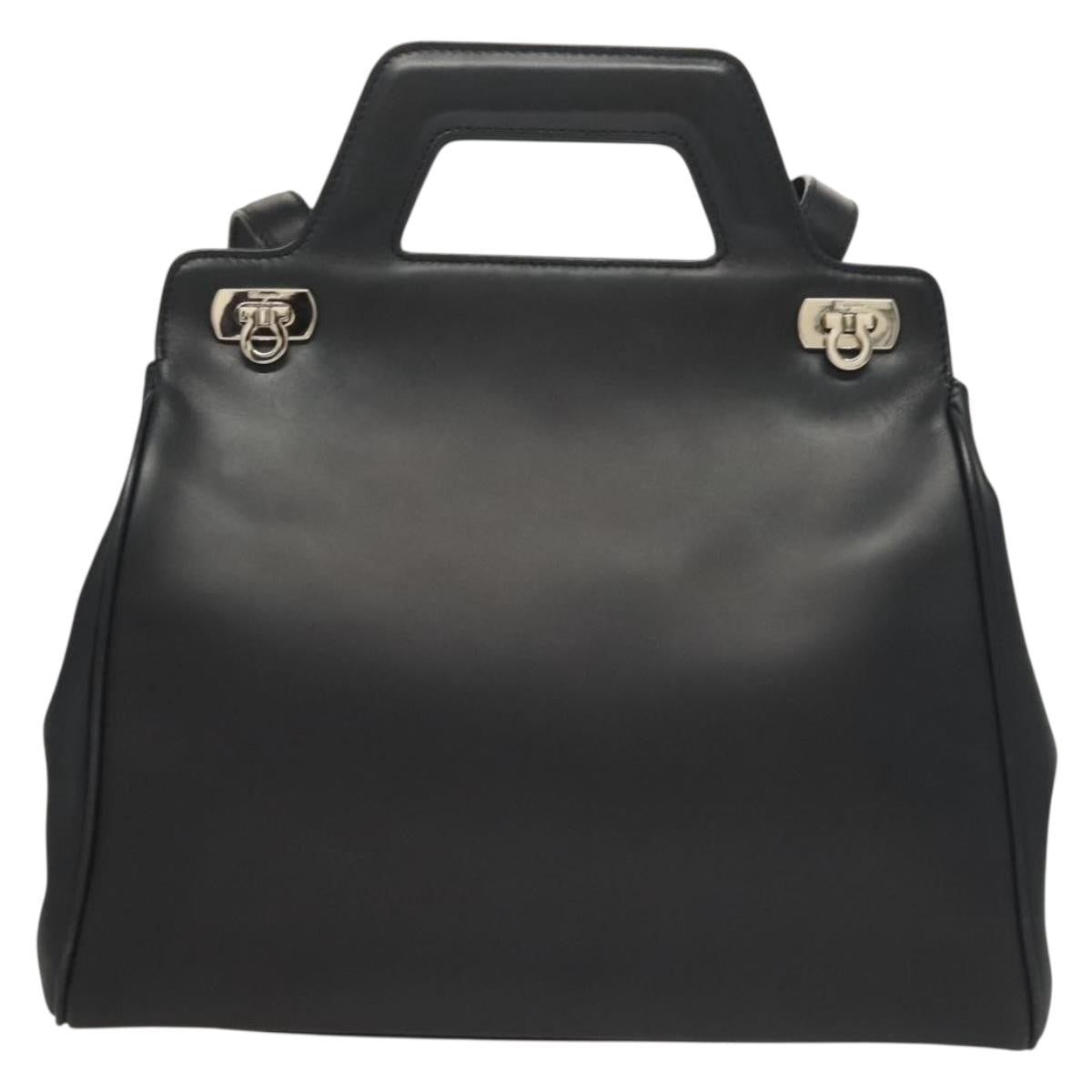 Salvatore Ferragamo Soft W Tote Leather Black Leather Tote Bag Bag (Pre-Owned)