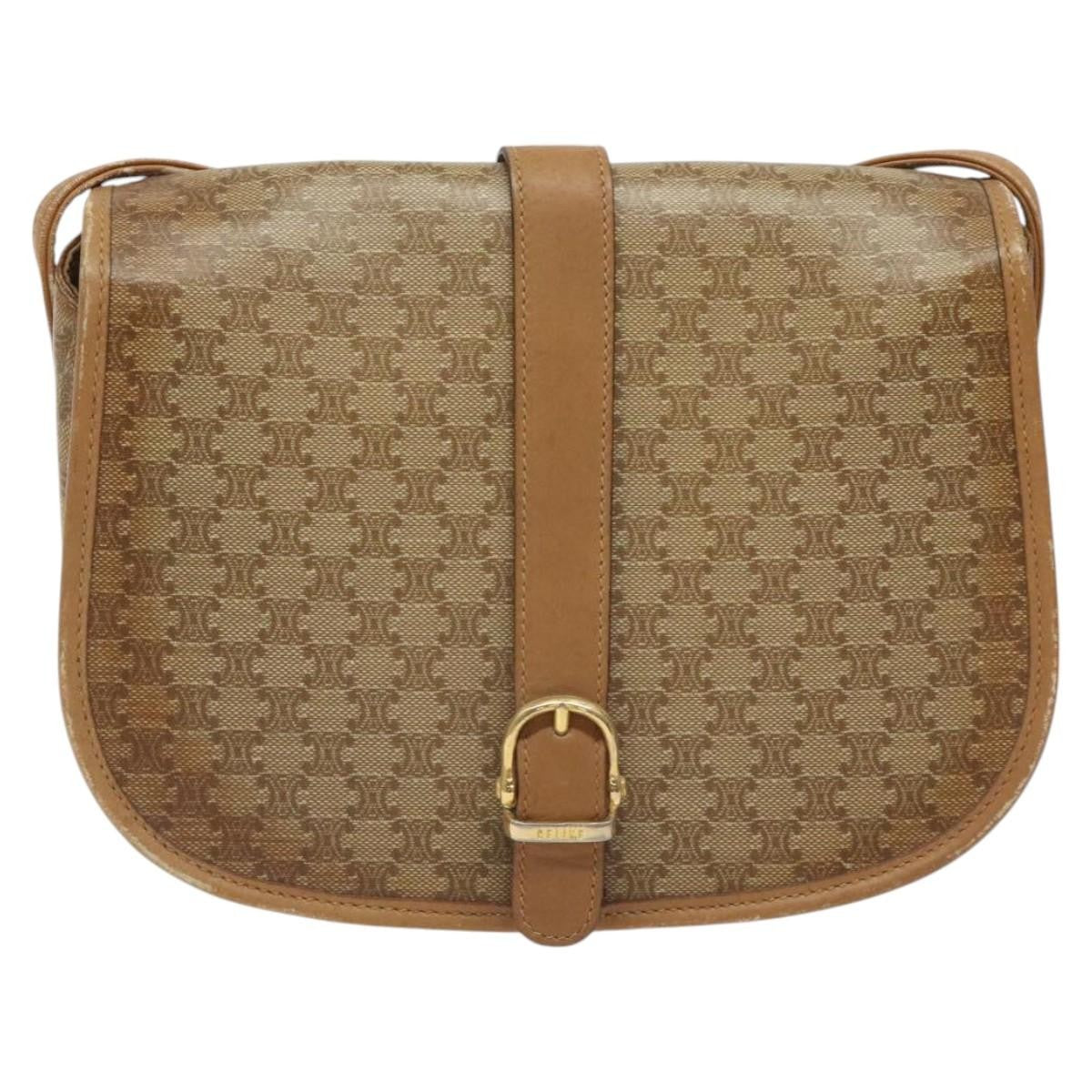 Celine Vintage Macadam Shoulder Bag Canvas And Leather Beige Canvas Shoulder Bag Bag (Pre-Owned)