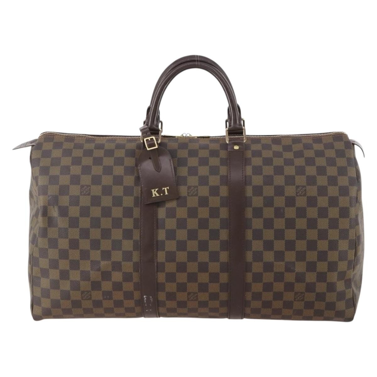 Louis Vuitton Keepall Bag Damier Brown Canvas Travel Bag Bag (Pre-Owned)