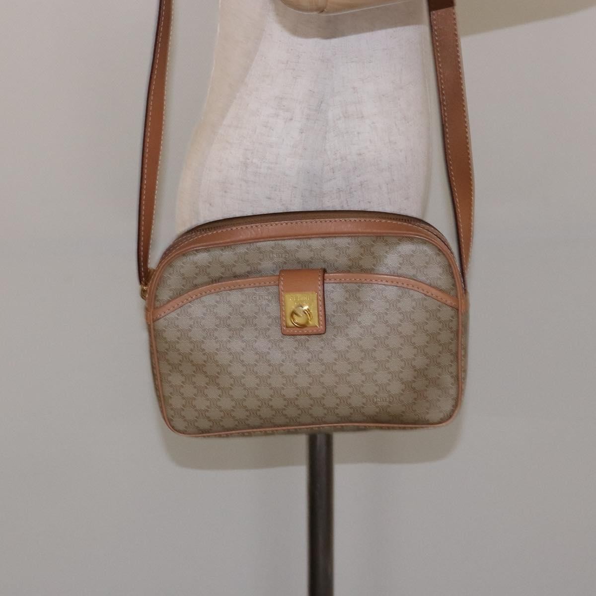 Celine Vintage Macadam Shoulder Bag Canvas And Leather Beige Canvas Bag (Pre-Owned)