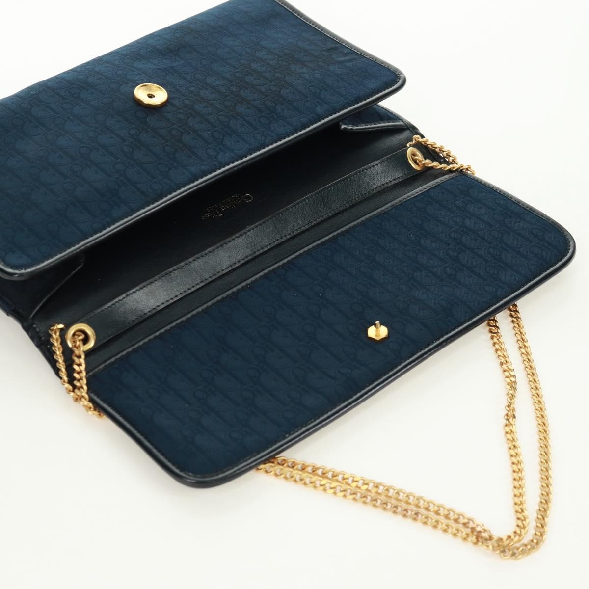 Christian Dior Vintage Chain Flap Shoulder Bag Diorissimo Canvas Navy Canvas Shoulder Bag Bag (Pre-Owned)