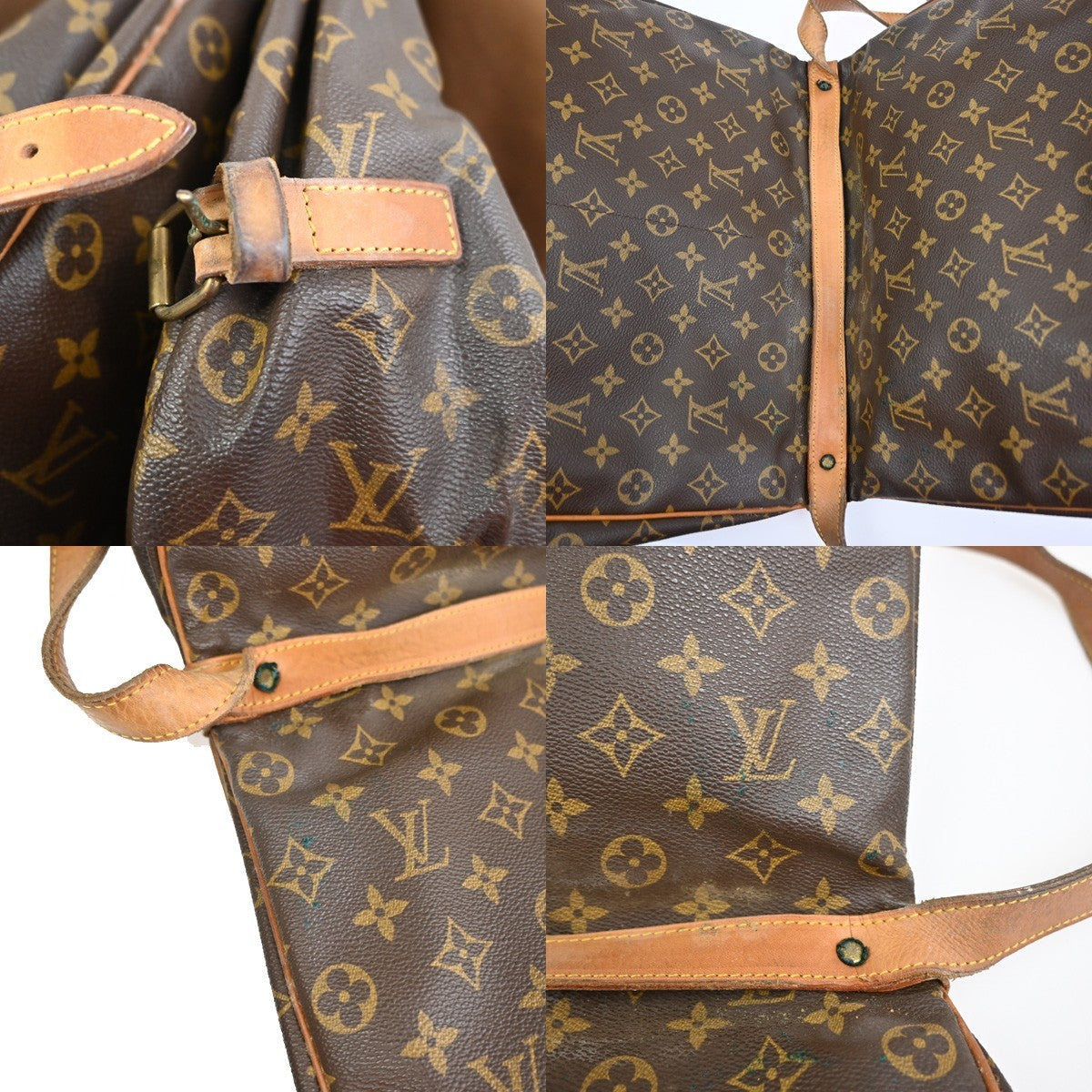 Louis Vuitton Saumur Handbag Monogram Canvas Brown Leather Shoulder Bag Bag (Pre-Owned)