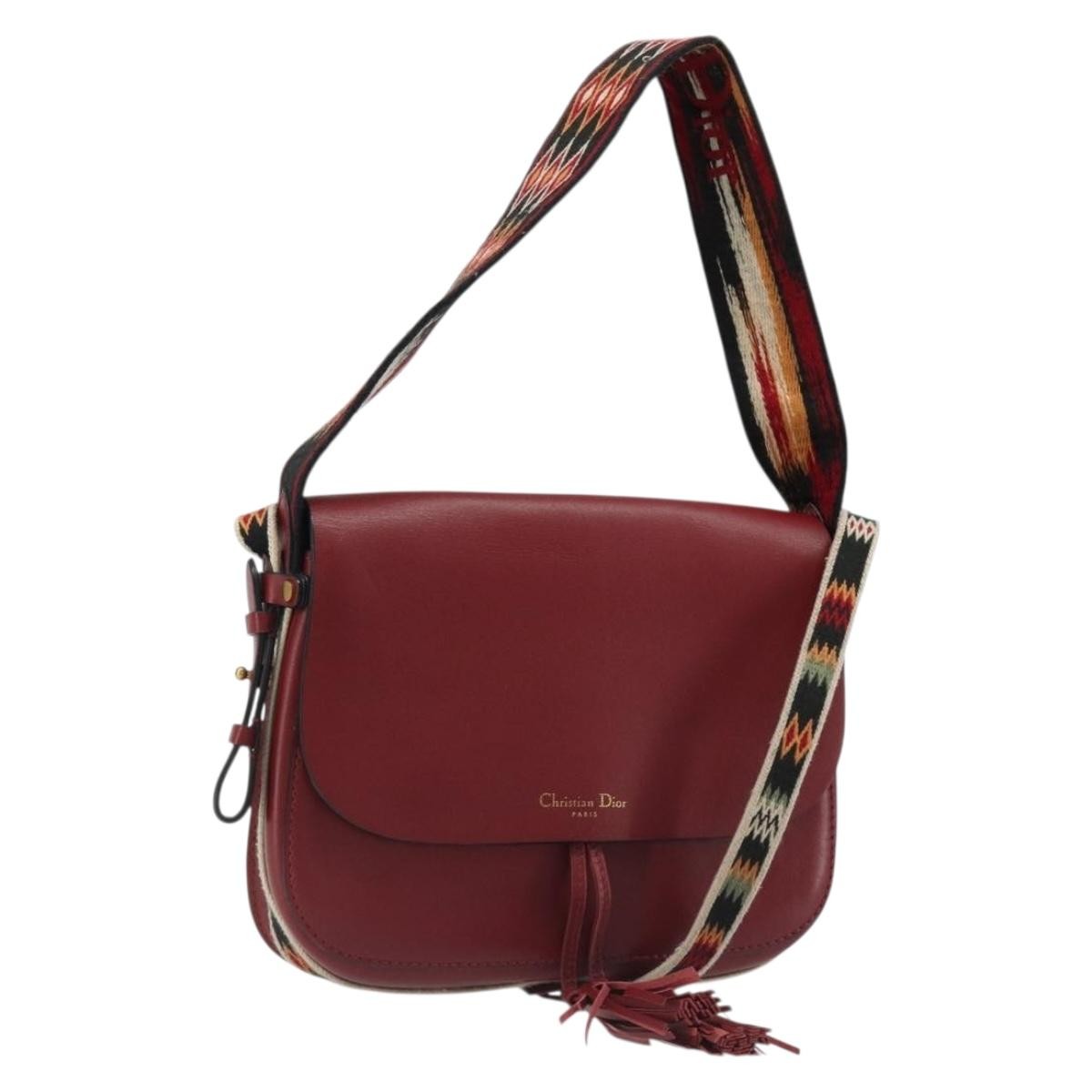 Christian Dior Diorodeo Flap Bag Leather Red Leather Shoulder Bag Bag (Pre-Owned)