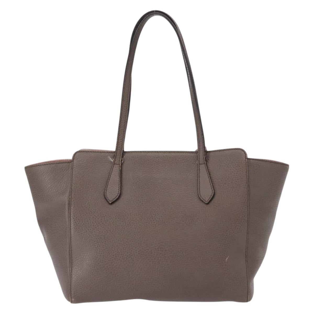 Gucci Swing Tote Leather Gray Leather Tote Bag Bag (Pre-Owned)