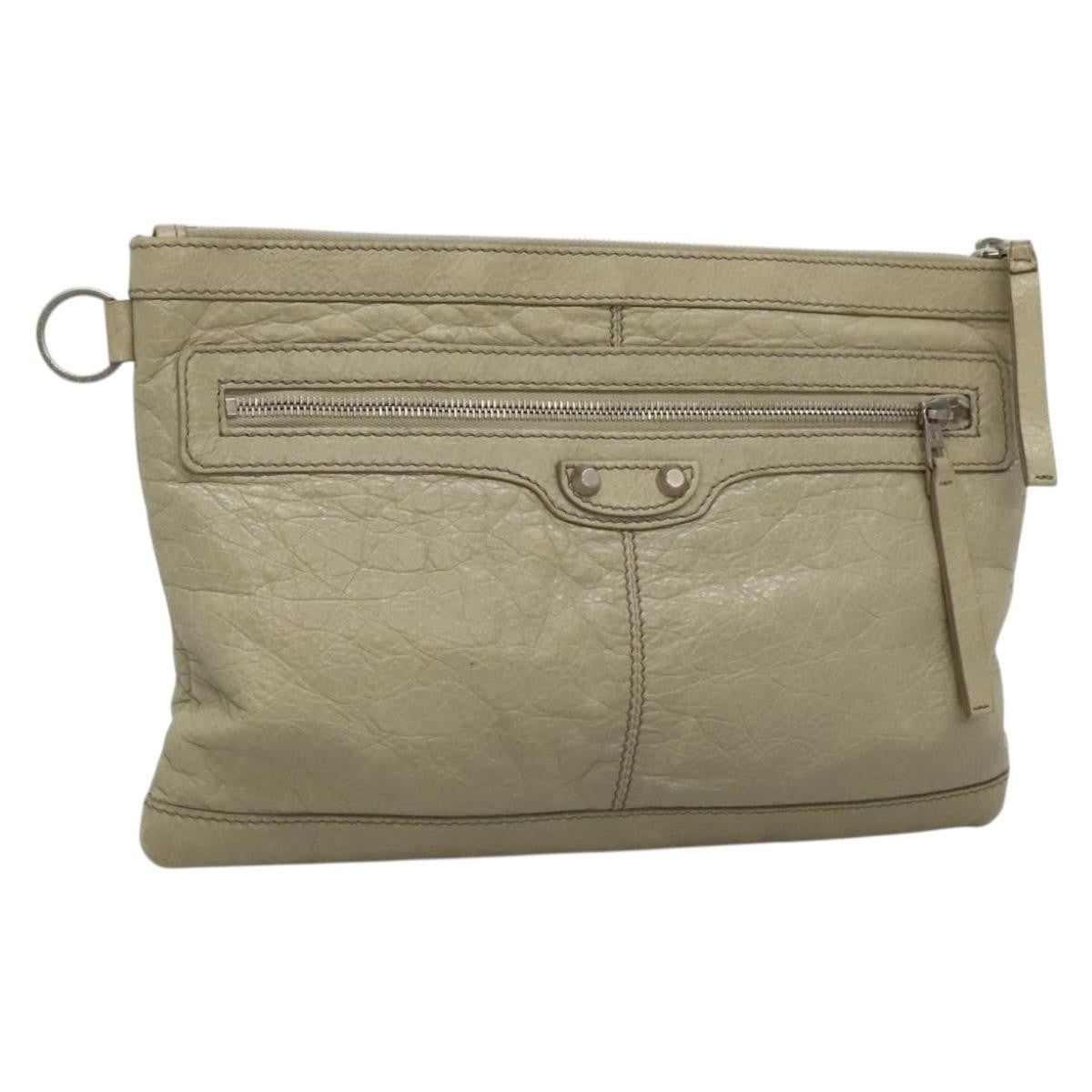 Balenciaga Classic City Clip Pouch Leather Beige Leather Clutche & Pouche Bag (Pre-Owned)