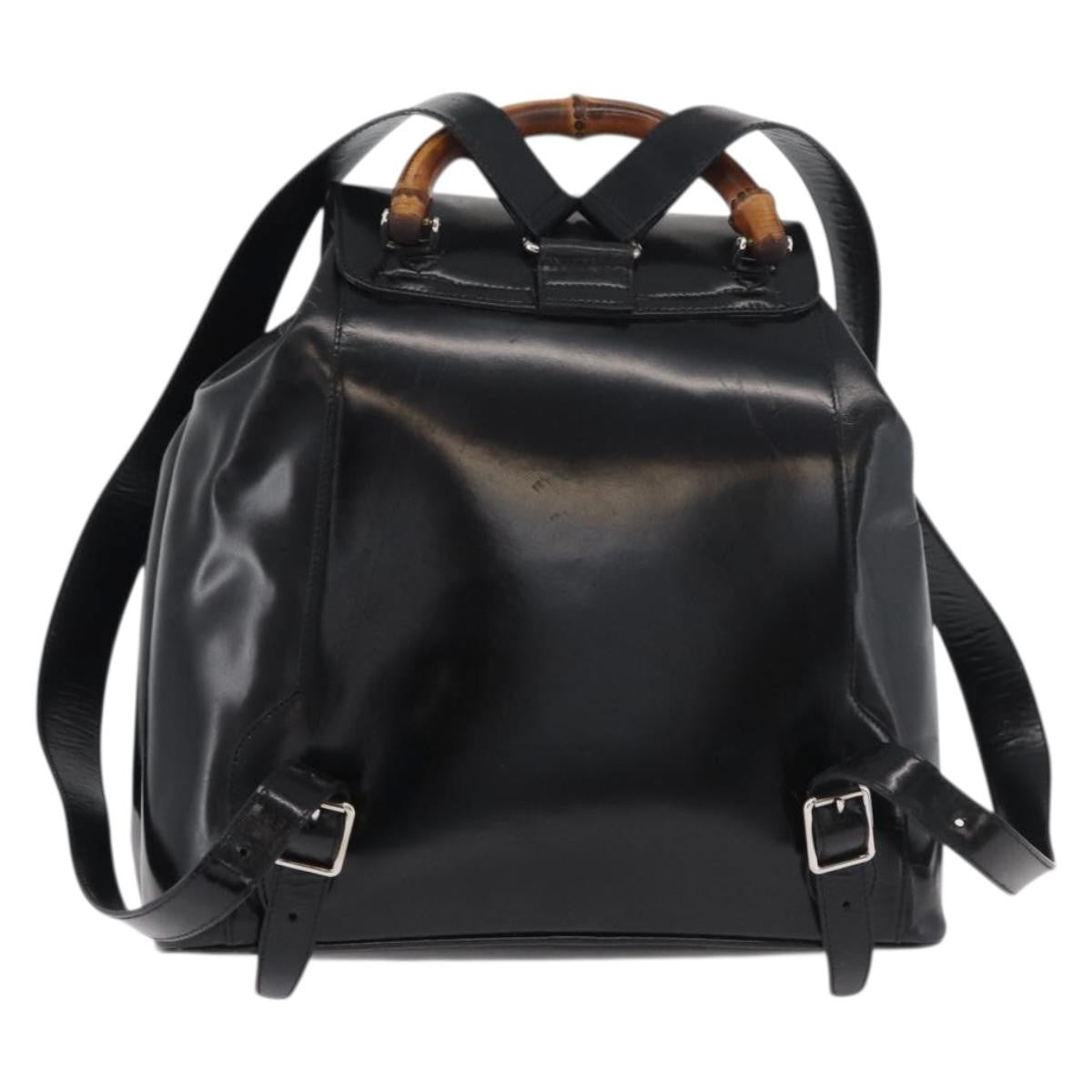 Gucci Vintage Bamboo Backpack Patent Leather Black Patent_Leather Backpack Bag (Pre-Owned)