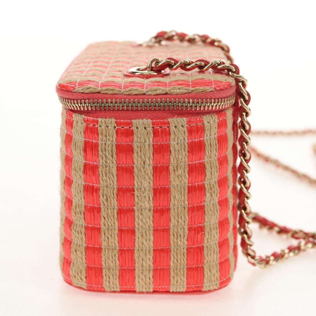 Chanel Classic Vanity Case With Chain Striped Raffia And Jute Beige Canvas Clutche & Pouche Bag (Pre-Owned)