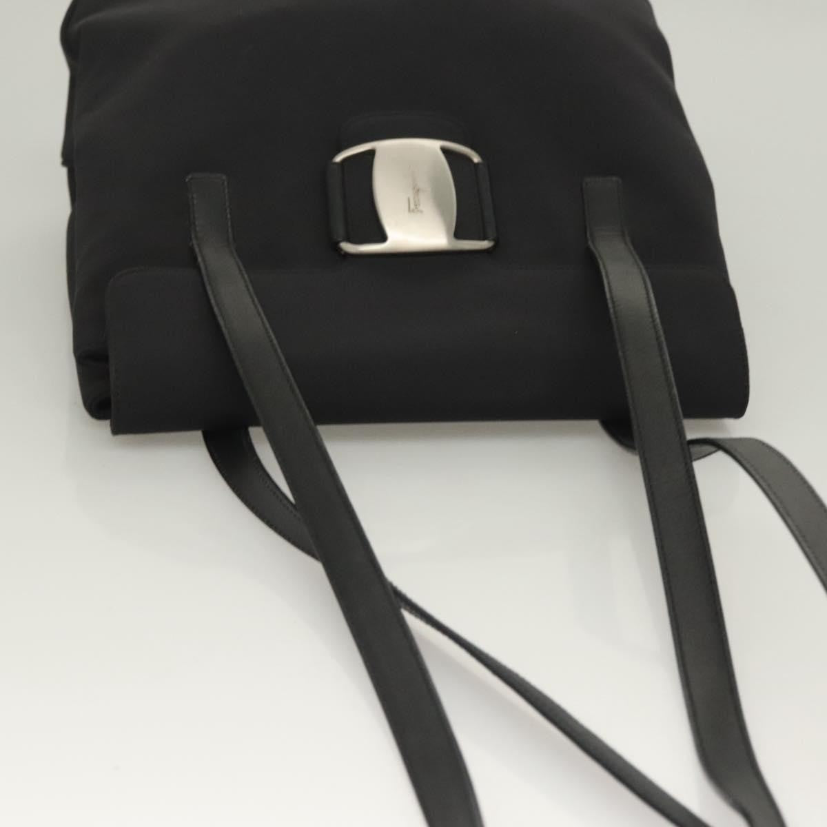 Salvatore Ferragamo Vala Shoulder Bag Leather Black Canvas Shoulder Bag Bag (Pre-Owned)