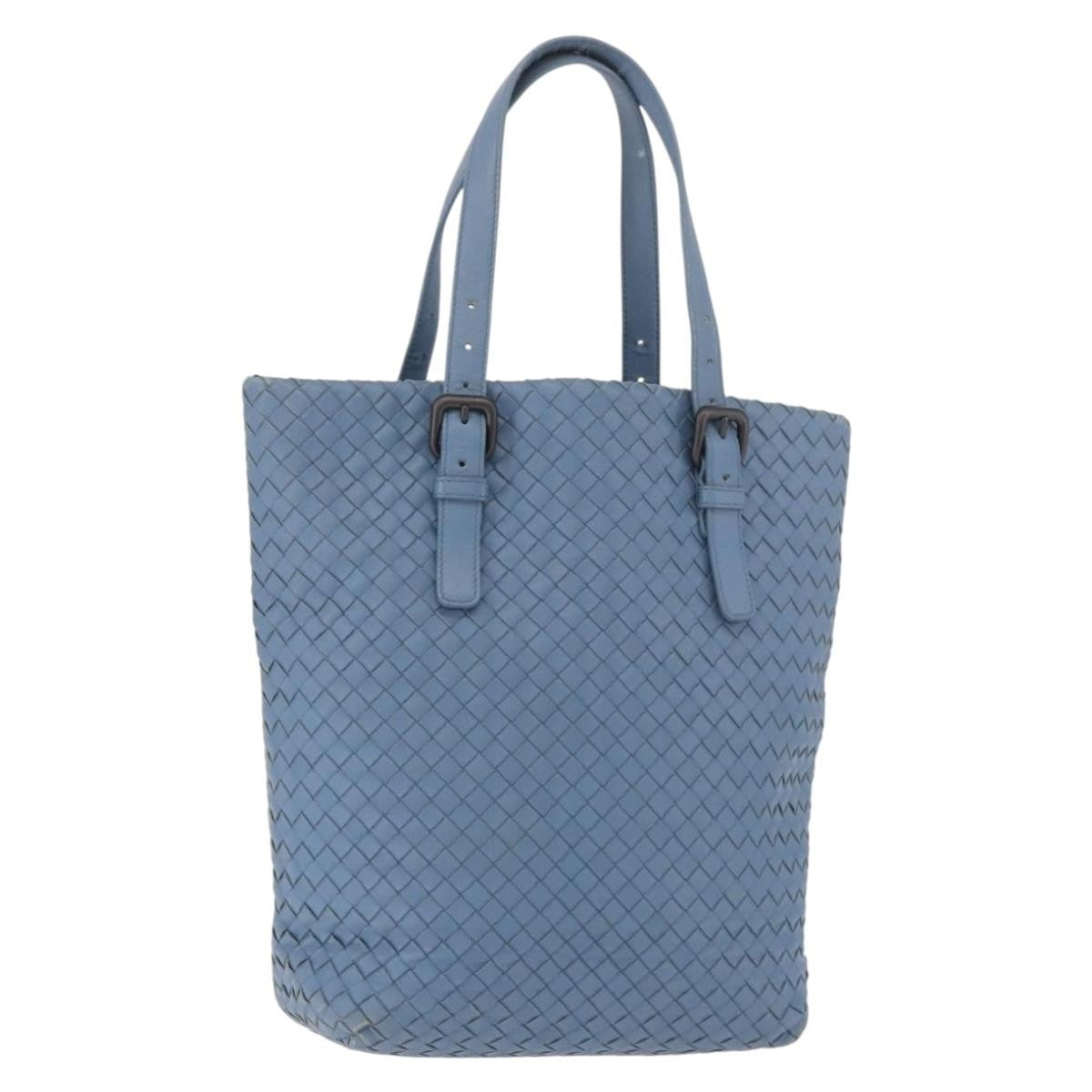 Bottega Veneta Intrecciato Tote Leather Blue Leather Tote Bag Bag (Pre-Owned)