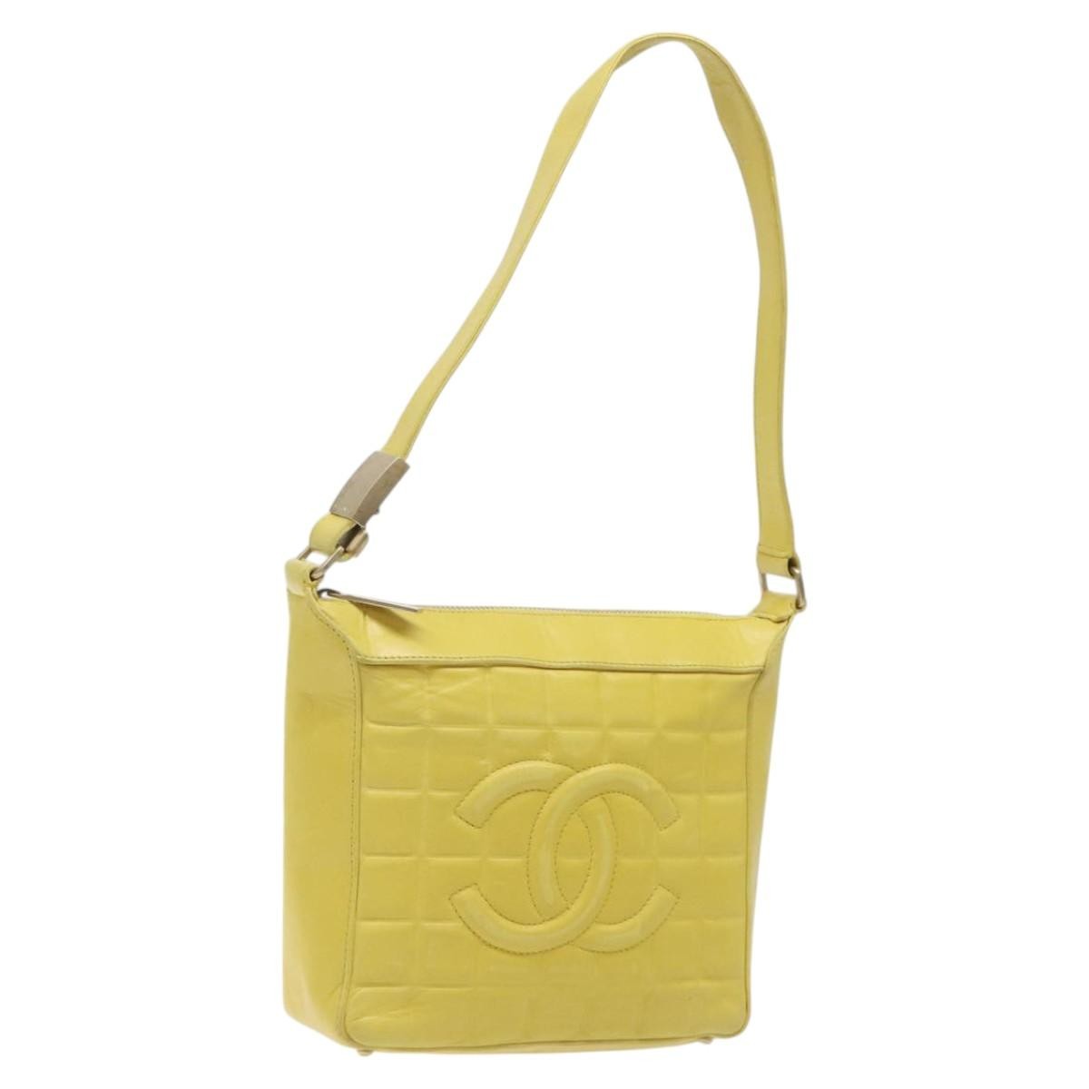 Chanel Chocolate Bar Cc Shoulder Bag Quilted Leather Yellow Leather Shoulder Bag Bag (Pre-Owned)