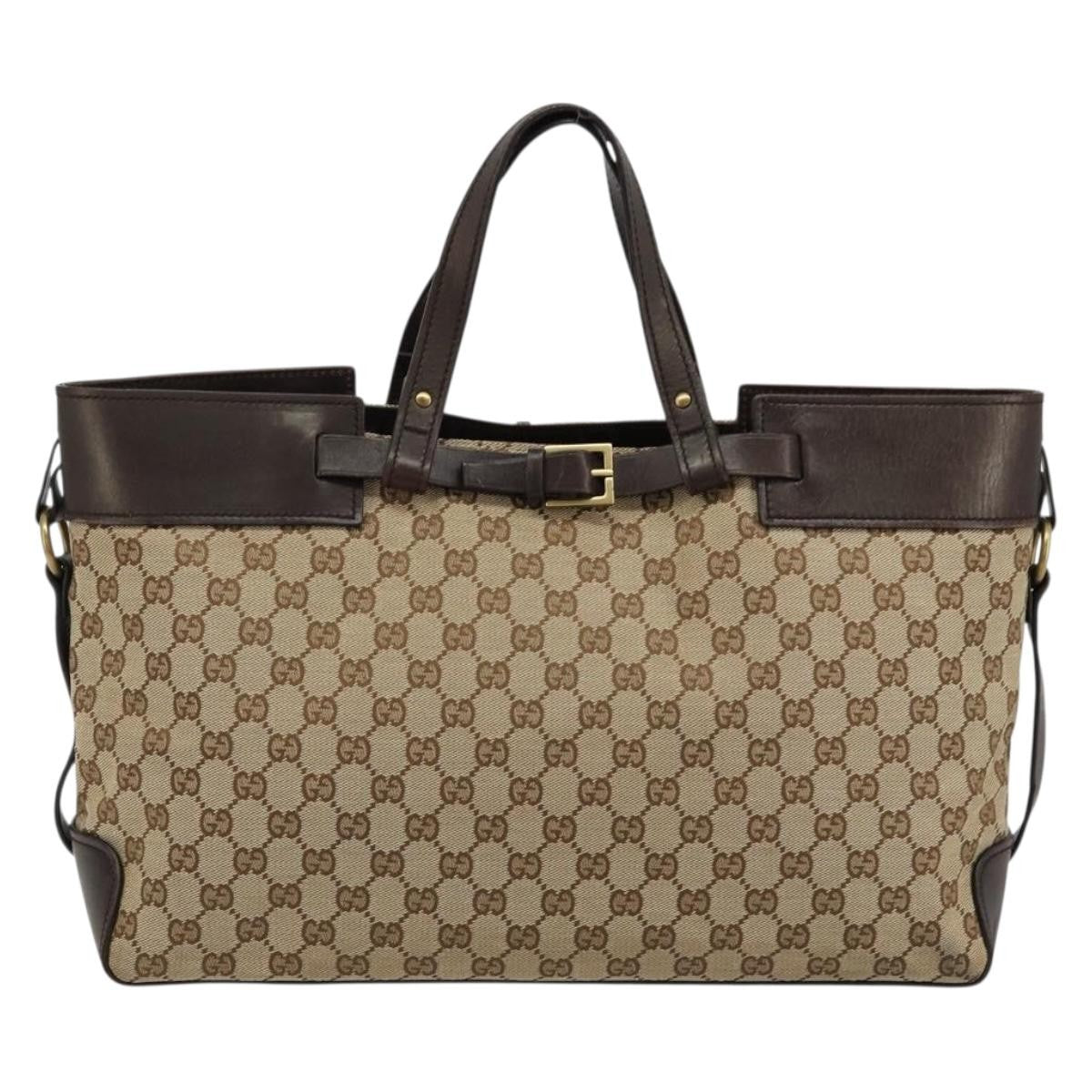 Gucci Belted Bucket Tote Gg Canvas With Leather Beige Canvas Tote Bag Bag (Pre-Owned)