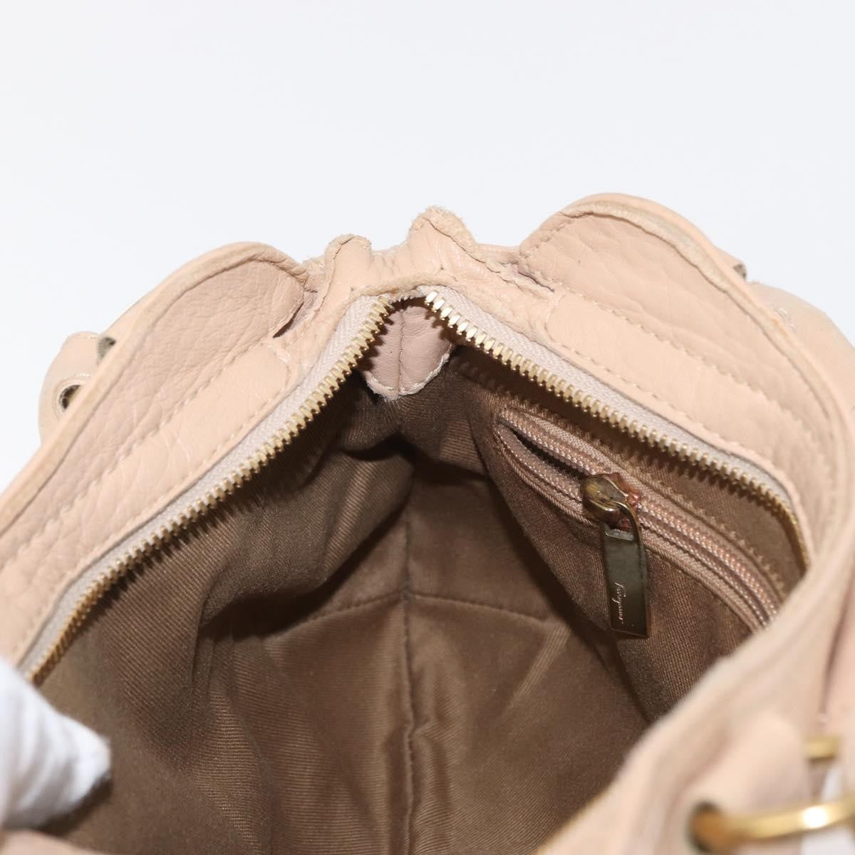 Salvatore Ferragamo Gancini Handbag Leather Beige Leather Handbag (Pre-Owned)