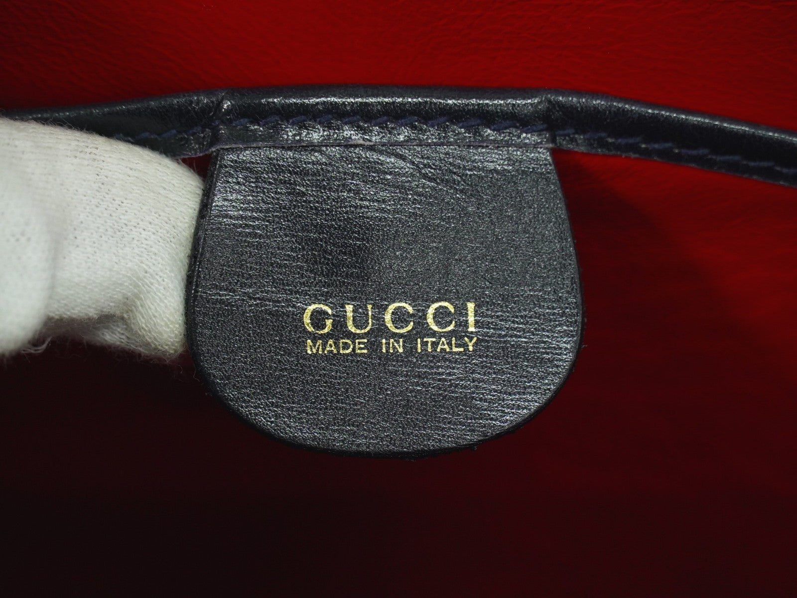 Gucci Vintage Lady Lock Top Handle Bag Leather Navy Leather Handbag (Pre-Owned)